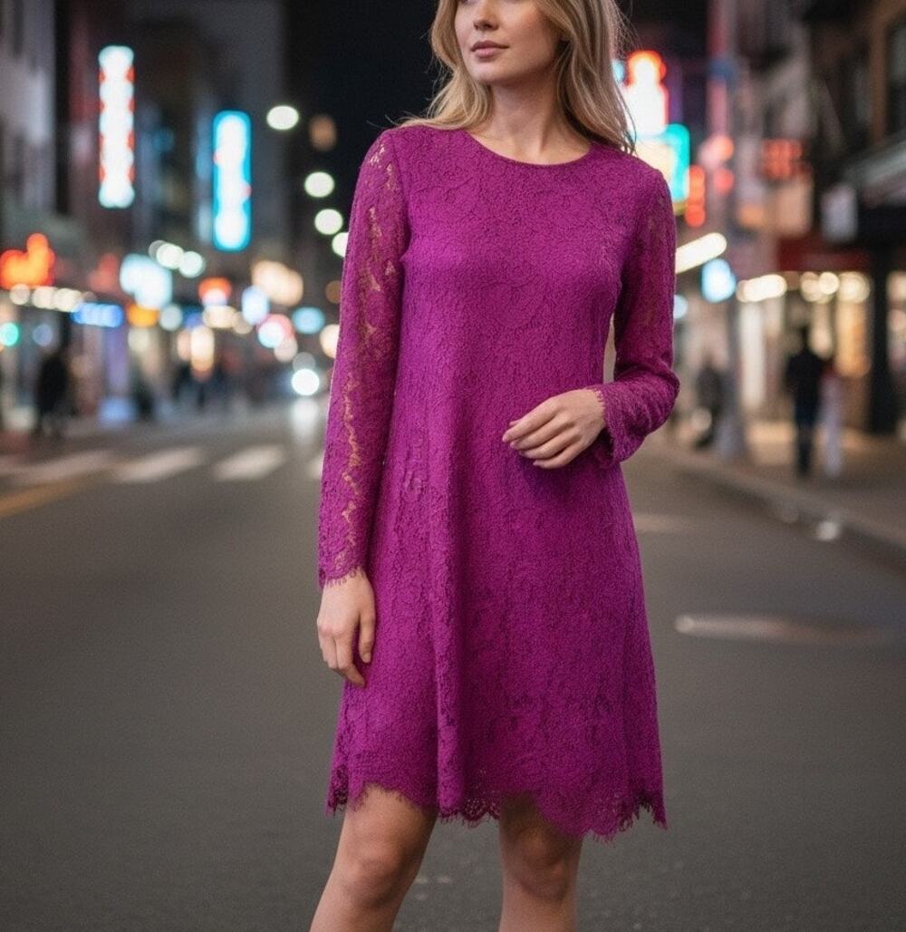 Adam Lippes Magenta Lace Cocktail Dress Size 10 Trapez Romantic Designer $445